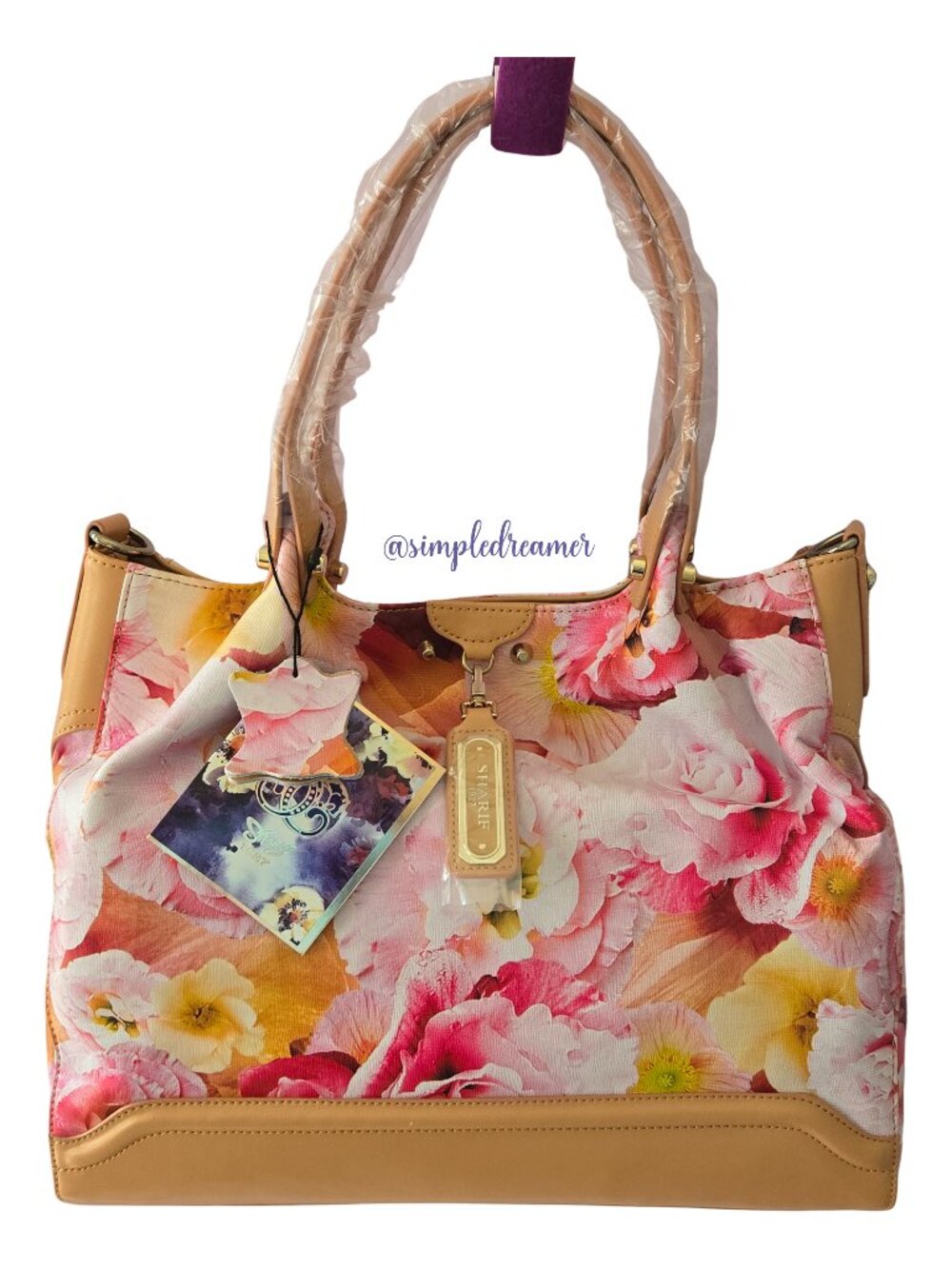 Sharif Floral Genuine Saffiano Leather Satchel Crossbody Pink Multi NWT